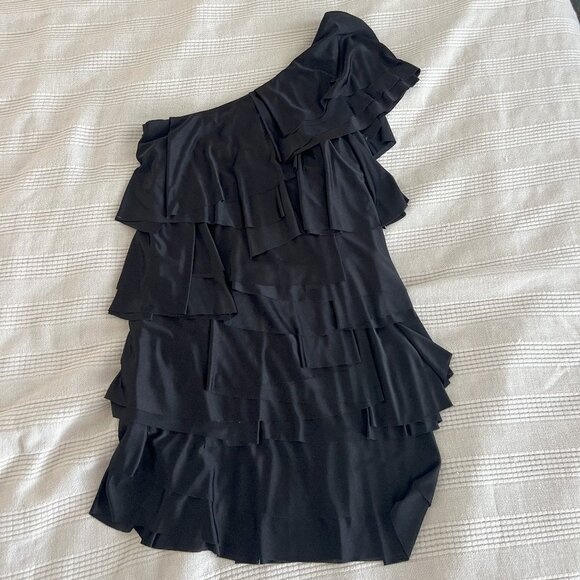 BCBGMaxAzria Black One Shoulder Ruffle Mini Dress - Picture 3 of 6